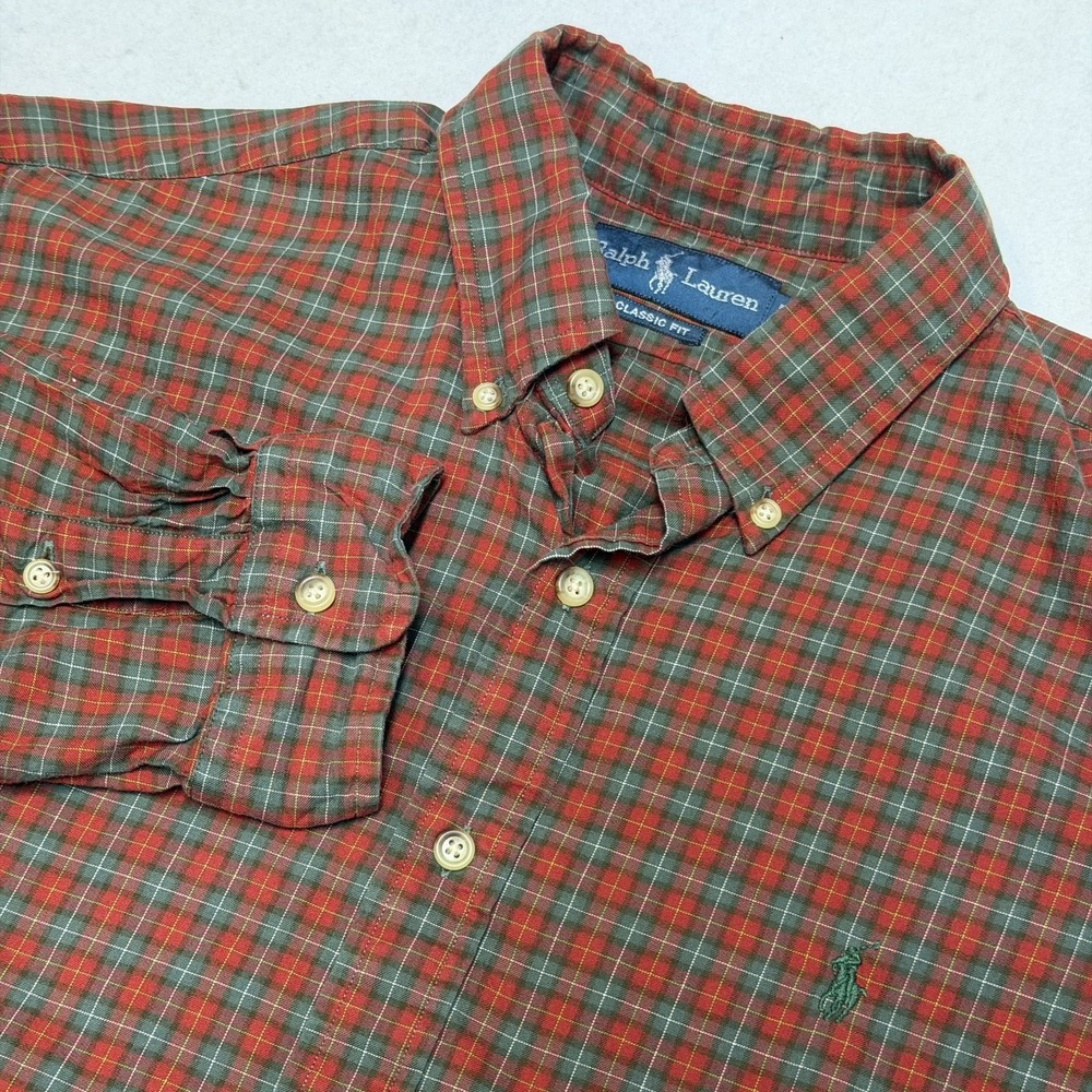 Ralph Lauren Classic Fit‎ Mens XL Red Green Plaid Long Sleeve Button Down Shirt